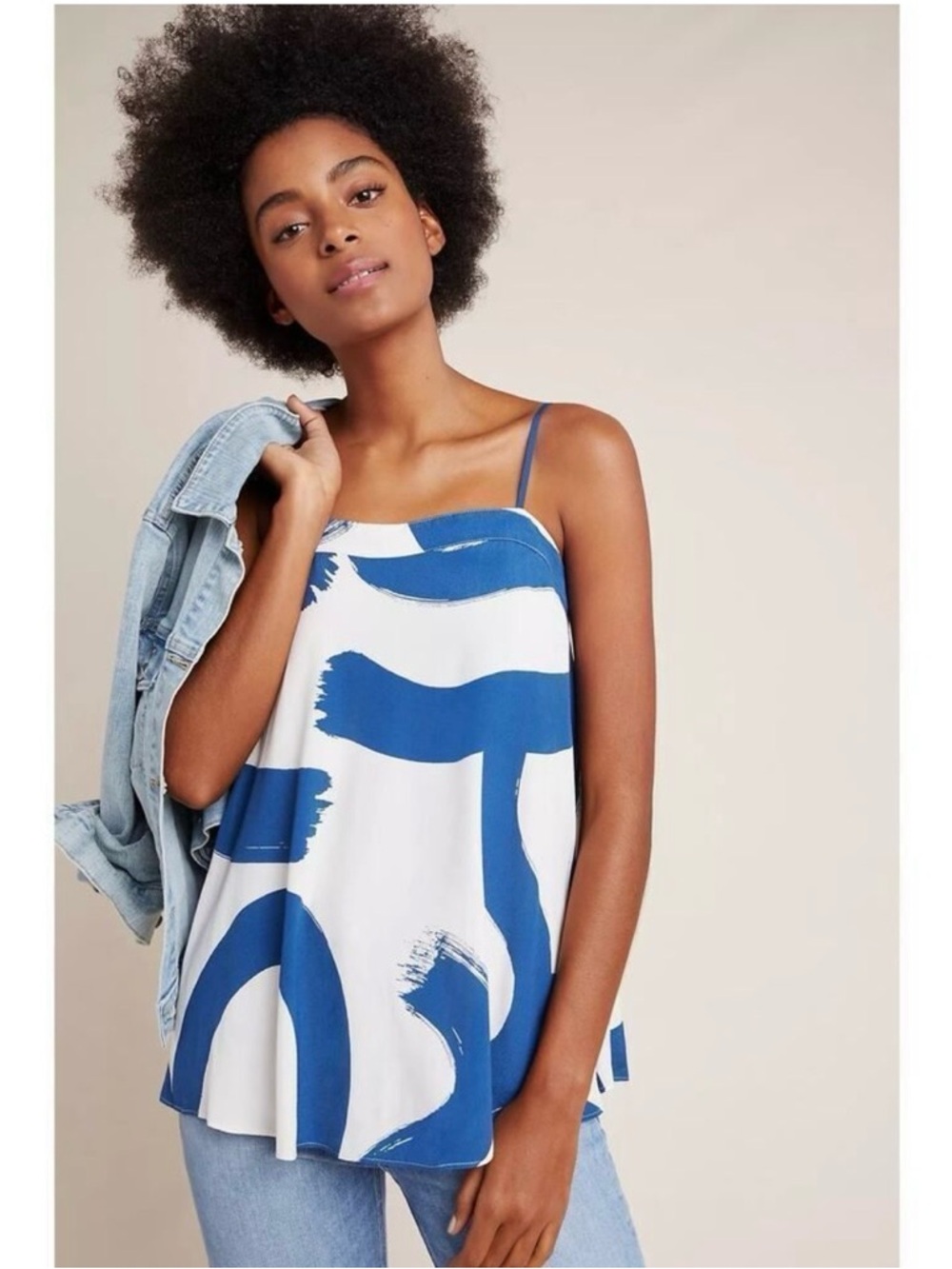 Anthropologie Maeve Sacha Swing Tank Cream Blue Strappy Lined Medium